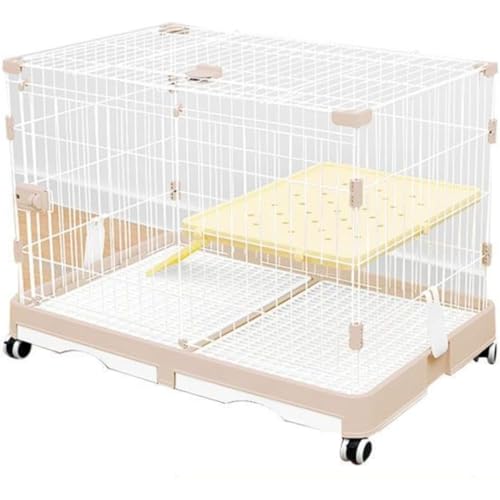 Kwueiit ウサギ 大型 ペット 中型犬 ハムスター 小動物 キャスター付き の特別な屋内の巣ヴィラ特大スペース用品モルモット猫抗スプラッシュ 組立簡単 Mサイズ 高さ56CM・幅60CM・奥行き46C (2層ベージュ)