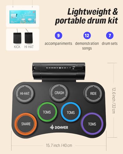 Donner Electric Drum Set Upgrated, 7 Pads Electronic Drum Pad Roll Up Quiet Drum Pad Built-in Speaker, 40 Lessons Included, Kids Holiday Christmas & Birthday Gift Instrument Toys(DED-20R) NEW - image 5