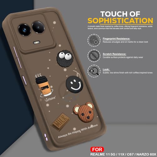 Image of AESTMO Back Case Cover for Realme 11 5G / 11X / C67 / Narzo 60X Cover | Cute Fun Cartoon 3D Ball | Coffee Silicone Case | Full Body Protection | Camera Protection Back Cover (Brown)