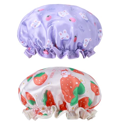 TIESOME Kids Shower Caps, 2 PCS Yellow & Purple Waterproof Double Layers Shower Caps Cute Rabbit...