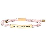 God Is In Control Inspirational Bracelets for Women Men Christian Faith Bracelets Handmade Letter Braided Bracelet Adjustable Stainless Steel Christmas Birthday Gifts Jewelry - Pink & Gold