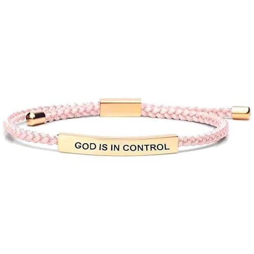 God Is In Control Inspirational Bracelets for Women Men Christian Faith Bracelets Handmade Letter Braided Bracelet Adjustable Stainless Steel Christmas Birthday Gifts Jewelry - Pink & Gold