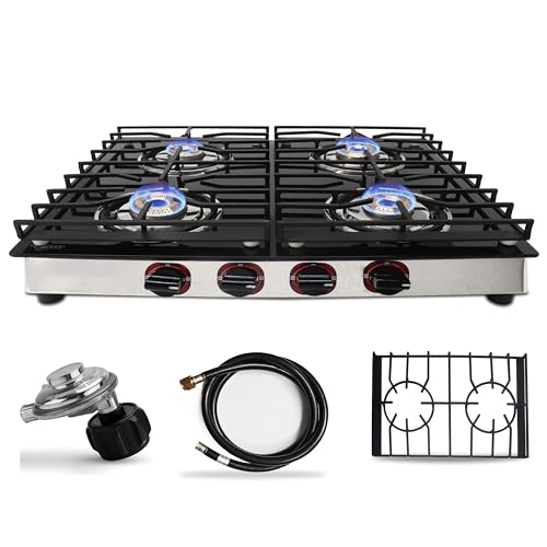 4 Burner Gas Stove Top - 25" Black Tempered Glass