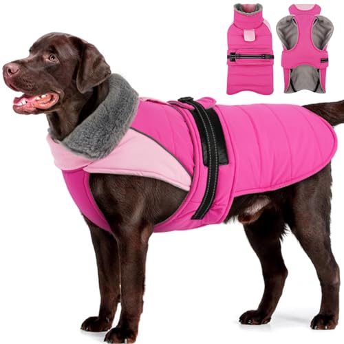 Image of MIGOHI Dog Winter Coat - Reflective Medium Dog Snow Jacket with Thick Turtleneck,Windproof Pet Fleece Vest, Cold Weather Coat for Medium Dogs, Snowproof for Hiking,Camping,L,Rosepink