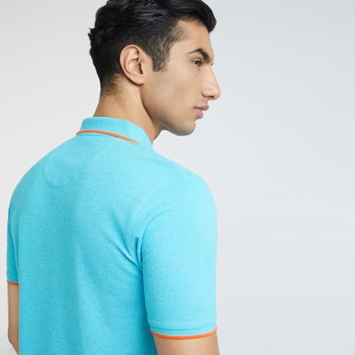 Image of Park Avenue Men's Cotton Polyester Blend Solid Pattern Slim Fit Rib Collar Polo Neck Half Sleeve Casual T-Shirt