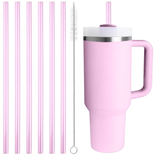 Image of Replacement Straw Compatible with 40 oz Stanley Quencher Tumbler, 12 Inch Extra Long Reusable Plastic Straws for 40 Oz Cup, Pink-6 Pack