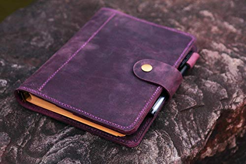 Personalized vintage purple leather notebook cover diary planner A5 refillable travel journal binder NBA523TB3