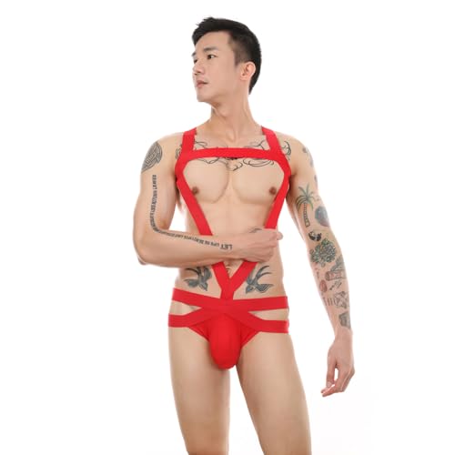 Men's Underwear Jockstraps Mens Harness Sport Shoulder Strap with Jock Strap Men's Bodysuits Thongs Leotard Wrestling Singlet Underwear Red3