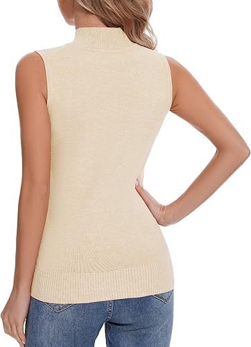 Image of Sleeveless Mock Neck Tops for Women Soft Slim Fit Knit Vest Tops