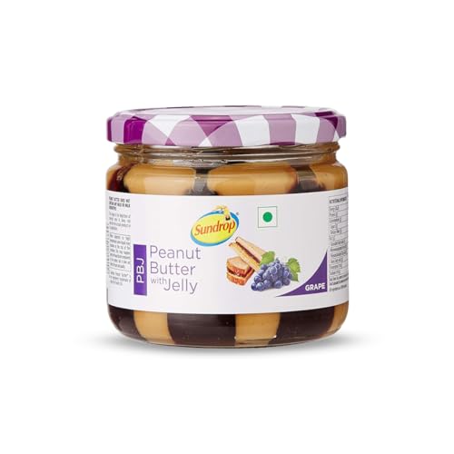 Image of Sundrop Peanut Butter with Red Grape Jelly | Creamy | 340 Grams | with 13.4% Protein | 6.8% Dietary Fibre |Premium Roasted Peanuts | No Added Colours & Preservatives | Great Value Per Gram of Protein