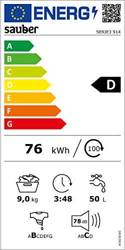 Sauber - Lavadora CON FUNCIÓN VAPOR SERIE 3-914 - 9 KG - 1400 RPM - D - INSTALACIÓN INCLUIDA