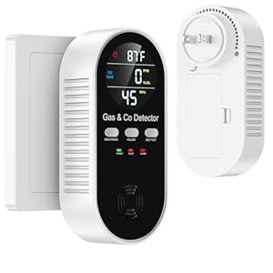 5 in 1 Carbon Monoxide Detectors Plug in with Temperature Humidity Sensor Built in Battery Backup, Natural Gas Leak Detector with Clear LED Display Sound & Light Warning for Home/Hotel,1Pcs, Black.