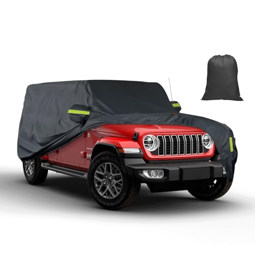 Image of Heavy Duty Waterproof Cover Fit for Jeep Wrangler 4 Door JK JL 2006-2026 | All Weather Outdoor Car Cover with Door Zipper, Windproof & Reflective Strips, UV Rain Snow Dust Protection