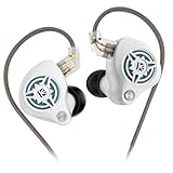 KB EAR IEM, Écouteurs de jeu filaires 1DD HiFi avec câble lem détachable à 2 broches C pour joueurs/musiciens (blanc, 3,5 sans micro)