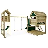 FATMOOSE Spielturm Klettergerüst TikaTaka Town XXL mit Turmanbau, Schaukel & grüner Rutsche, Outdoor Kinder Kletterturm mit Sandkasten Leiter & Spiel-Zubehör für den Garten - 2