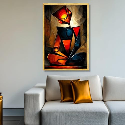 Tableau abstrait cubiste sur toile géométrique colorée d'art contemporain 30x40cm - 4
