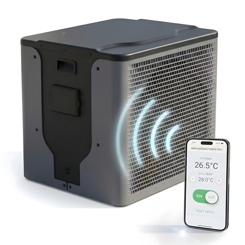 poolomio® Mini Wärmepumpe Pool 5 kW mit WiFi App Steuerung – Effiziente Poolheizung COP 5,10 für Aufstellpool & kleine Pools bis 30.000 Liter – Heizpumpe 32/38 mm Anschluss inkl. Zubehör
