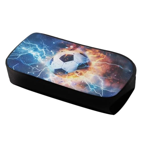 Image of Fire Lightning Football Pencil Holder Cool Pen Pouches Stationery Organizer Trendy Stuff Blue