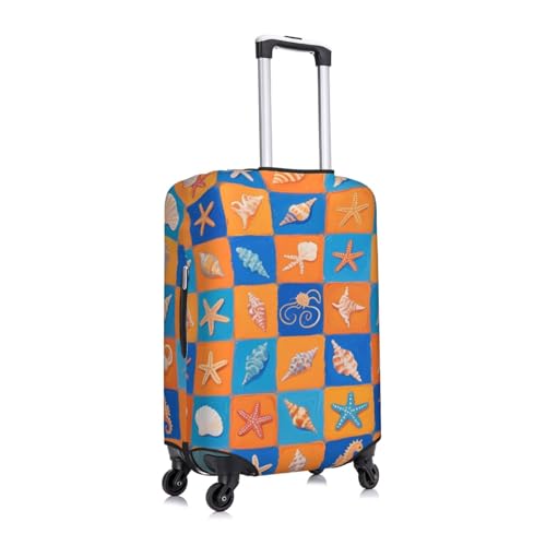 Checkered Seashell Orange Luggage Covers For Suitcase Elastic Suitcase Cover Protector Scratch-Resistant Covers For 25-28 Inch Luggages L3