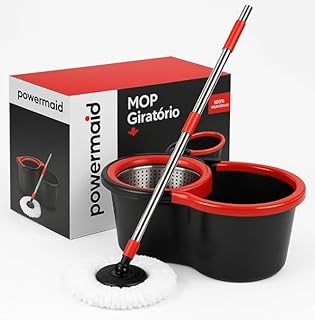 Mop giratório com cesto em inox vermelho - com escovão para limpeza p