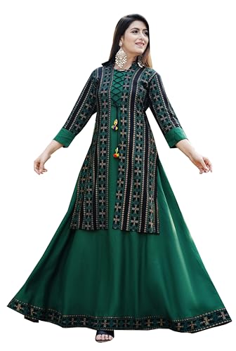 DSS FASHION Women Printed Cotton Rayon Blend Regular Fit Anarkali Kurta (Large, Green)