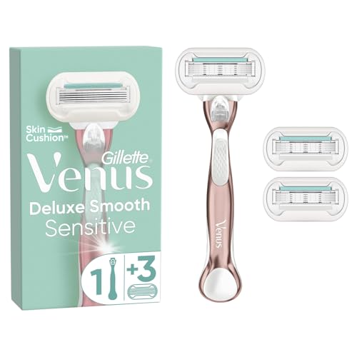 Gillette-Venus-Deluxe-Smooth-Sensitive-Womens-Razor-3-Razor-Blade-Refills-with-Rose-Gold-Metal-Handle-Lubrastrip-with-A-Touch-of-Aloe-Vera