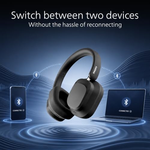Image of PHILIPS TAH6550 Bluetooth Wireless Over-Ear Headphones with 3 Mics, 60 Hours Battery Life, 40mm Drivers, Bluetooth 5.3, Dual Pairing, USB-C Charging, AUX Connectivity, Black