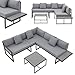 Juskys Gartenmöbel Lounge St. Tropez - 4 Personen Sitzecke - Set mit Tisch, Ecksofa & Kissen - Möbel für Balkon & Garten - Holz Balkonmöbel Grau