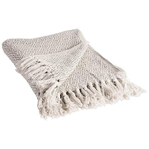 DII Rustic Farmhouse Double Diamond Woven Throw, 50x60, Stone Cover