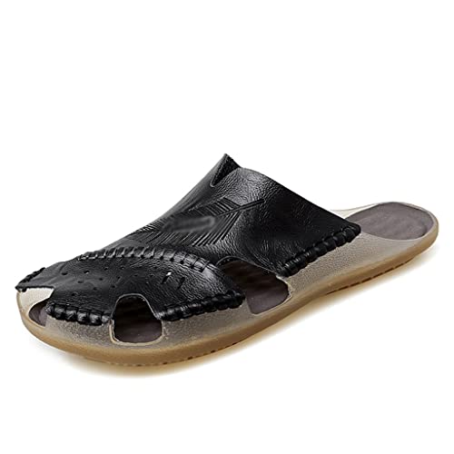 Men Sandals Leather Fashion Men's Slippers Handmade Beach Sandals Daily Walking Male Casual Shoes(D,9.5code)
