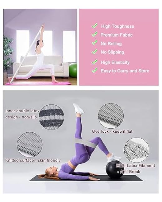 6 Pcs Fabric Booty Bands & Long Resistance Bands for Workout Butt and Legs Pull Up Exercise Elastic Stretch Bands Home Gym Fitness Equipment