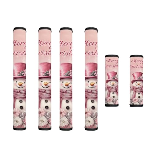 Image of 6 Pieces Refrigerator Door Handle Covers Washable Fridge Microwave Dishwasher Door Cloth Protector Keep Off Smudges, Fingerprints, Food Stains, Cute Pink Snowman Daisy Merry Christmas