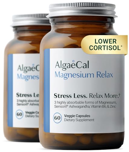 AlgaeCal Magnesium Relax for Sleep Stress & Cortisol 60 Caps 2 Packs