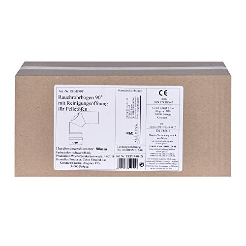 FIREFIX R80/B90T Pellet Stove Pipe Elbow 1.2mm Steel 80mm Diameter Pellet Stove Pellet Stove Pellet Fire Pits Senotherm Black 90 Degree with Door - Image 2
