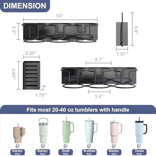 Magnetic Cup Holder for Refrigerator, Fits Stanley 20/30/40 oz Tumblers, Water Bottles Organizer with Lid Rack & Straw H - Additional View