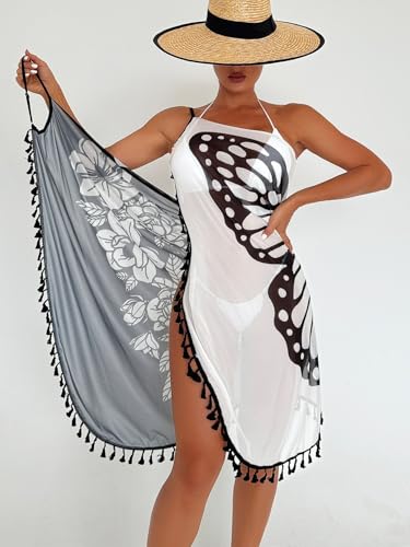 Verdusa Women's Beach Kimono Coverups Floral Boho Sleeveless Swimsuit Kimonos with Tassel3