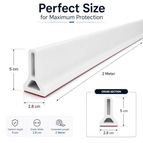 Image of 2M Shower Water Barrier 5cm, Silicone Water Dam & Shower Threshold Strip, Self Adhesive Water Stopper with Glue for Bathroom Floor, Shower, Bathtub & Kitchen Sink
