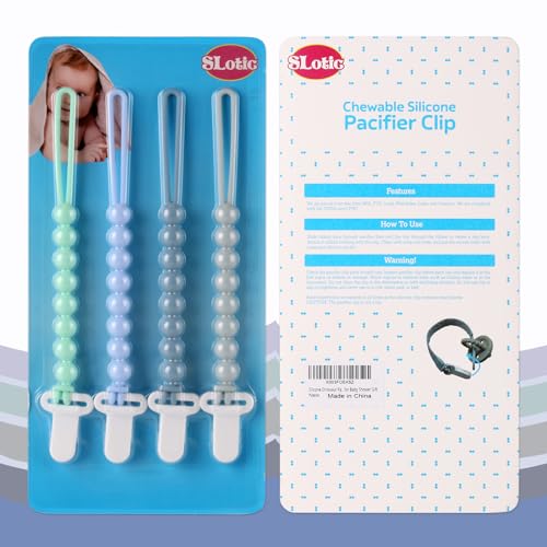 Image of 4-Pack Silicone Pacifier Clips with One-Piece Beads for Baby Boys and Girls - Flexible and Rust-Free Holders for Teething Relief and Baby Essentials, Safe for Newborns (Blue)