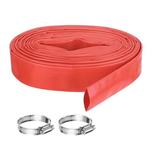 Rebower Tubo di scarico per piscina, 3,8 cm x 15,2 m, tubo di scarico rinforzato in PVC, per pompa di scarico dell'acqua con filtro per piscina, con 2 morsetti, rosso