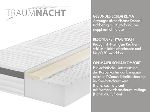 Matratze 90×200 H3 Traumnacht Komfort mit 7 Zonen Memoryschaum