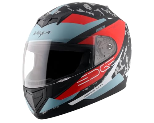 Image of Vega Edge DX US Army Full Face Motorcycle Helmet with Matte Shell, Shock Absorbing Liner, Comfortable Interior, Ventilated Fit, Aerodynamic Build, and Trendy Dull Black Red Finish Dull Black Red-L
