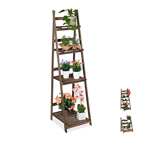 Relaxdays Blumentreppe, 4-stufig, Blumenleiter Holz, klappbar,...