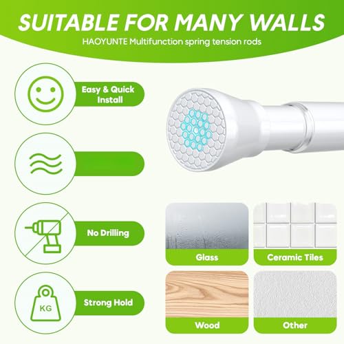 Image of White Tension Rods 16 to 26 Inch Tension Curtain Rod Small Tension Rods Adjustable Curtain Rod Spring Curtain Rods No Drilling Expandable Pressure Spring for Closet Kitchen