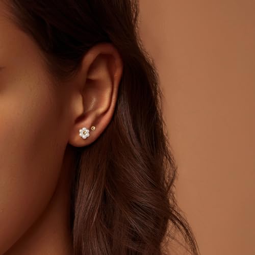 IMBOS Pearl Earrings 14k Gold Plated Daisy Flower Stud Earrings for Women Ball Stud Flat Back Earring Hypoallergenic Statement Earring Trendy Jewelry Gift for Women3