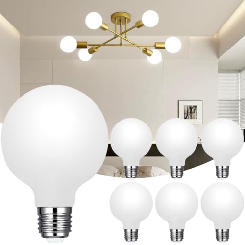 Image of Vinaco Glass G25 led Globe Light Bulbs Dimmable 6W 120V 5000K for Bathroom | 6PCS, Milky Frosted Glass, 60W Eq. 450LM, 360Beam,Warm White, NO Flicker, High CRI90+, E26 Base, for Makeup Mirror & Pendant