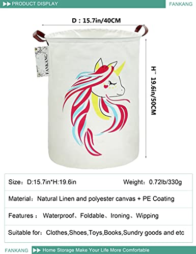 FANKANG Storage Basket, Nursery Hamper Canvas Laundry Basket Foldable with Waterproof PE Coating Large Storage Baskets for Kids Boys and Girls, Office, Bedroom, Clothes,Toys（Girl Unicorn） - Thumbnail 2
