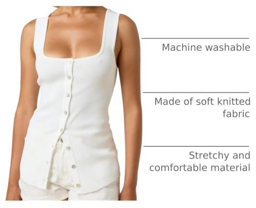 Image of Women Square Neck Button Down Knit Tank Top Button-Up U Neck Sleeveless Backless Solid Slim Sexy Sweater Vest Tops