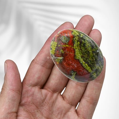 Image of Certified Dragon Bloodstone Crystal Palm Pebbles Stones for Anxiety Stress Relief Massage - AAA Grade Original Healing Gemstone Agate Palm Stone for Yoga Meditation Spiritual Reiki Feng Shui