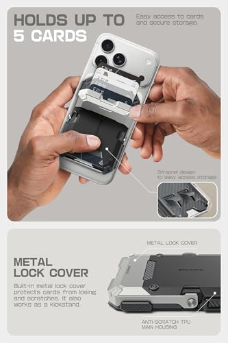 Image of SUPCASE for MagSafe Wallet with Stand, Magnetic Wallet for Men, [Hold 5 Cards] [Adjustable Stand] [RFID Blocking] Phone Stand Credit Card Holder Tripod for iPhone 17 /16 /15 /14 /13 /12 Series, Silver