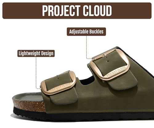 Image of Project Cloud 100% Genuine Leather Footbed Sandals for Women 2026 Comfortable Beach Essentials Womens Sandals Memory Foam Vacation Essentials Slides for Women Footwear (Santorini)